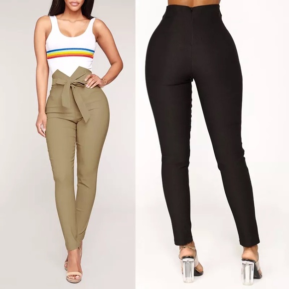 Tan High Waist Tie Belt Pants - Picture 3 of 5